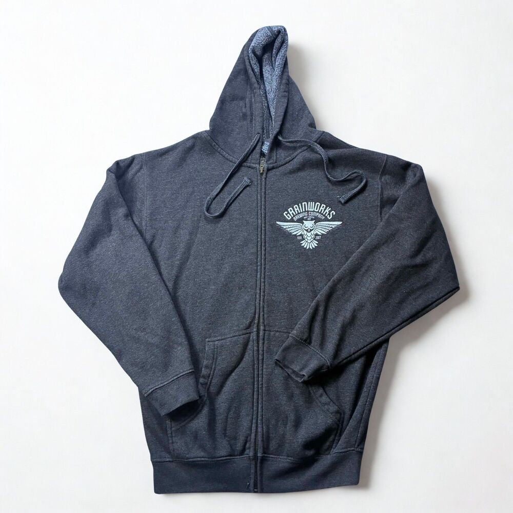 Ei-lo Full Zip Hoodie Mens Large Gray Grainworks Brewing Ohio Logo